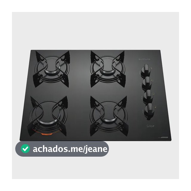 Cooktop 4 Bocas Atlas Preto Com Mesa De Vidro U Top Bivolt 110V/220V