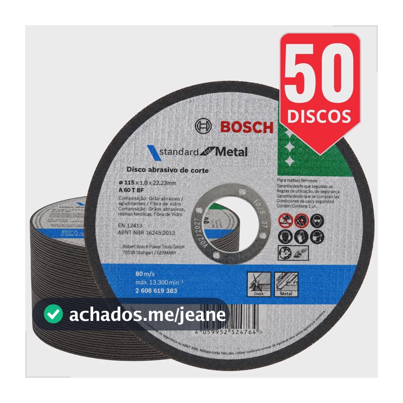 Kit 50 - Disco De Corte Bosch 4.1/2 115mm Aço Inox Metal Azul