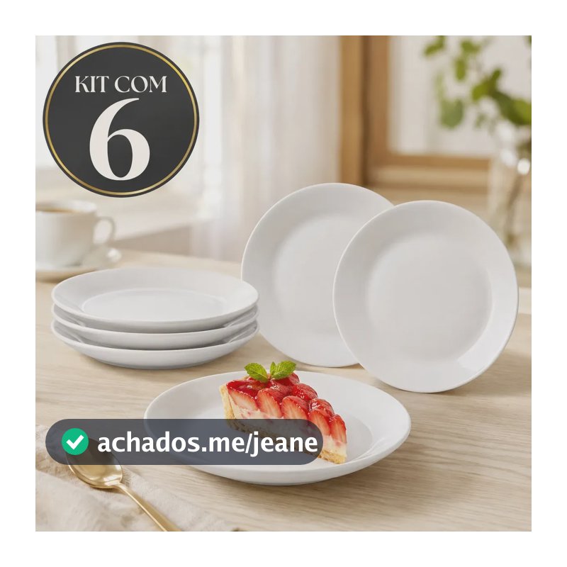 Jogo 6 Pratos de Sobremesa Lisos Branco Vidro Opalino 17 cm Mesa Posta Café Bolo Torta Frutas Cozinha Restaurante Elegante Premium Kit Sólar