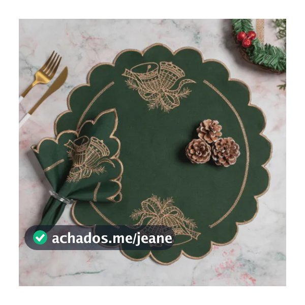Kit Jogo Americano Natal Sulplast+ Guardanapo 4 Pçs Bordado Sinos Verde