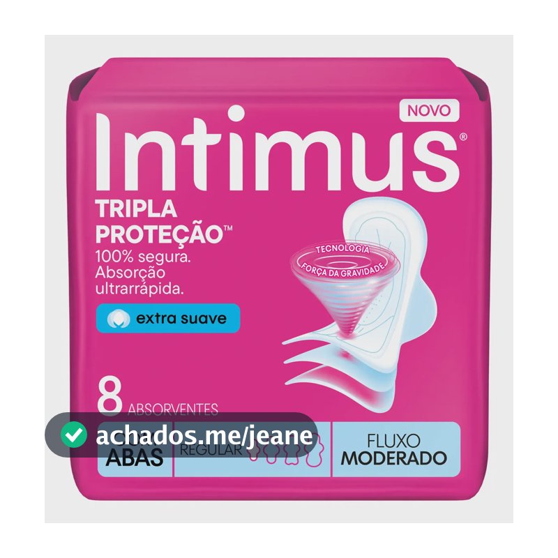 Absorvente Intimus Tripla Proteção Dia Suave Com Abas, Fluxo Moderado, 8 unid