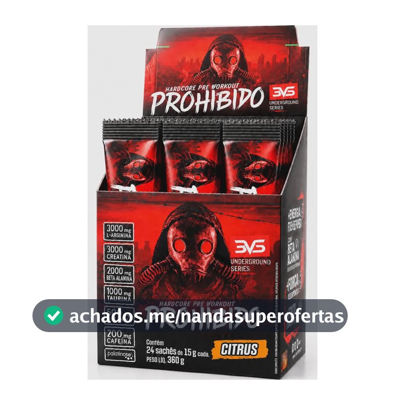 PRÉ TREINO PROHIBIDO 24 Sachês dose individual com 15g cada - Sabor: Citrus - Fórmula Exclusiva com 11 ingredientes