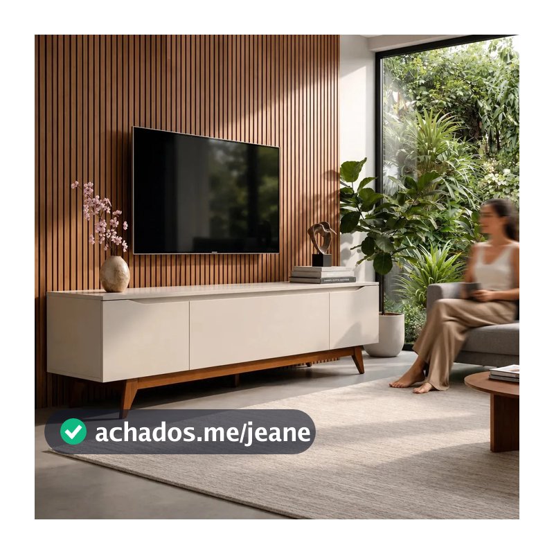 Rack Flynt TVs até 75Pol 3 Portas 184cm Off White Natural