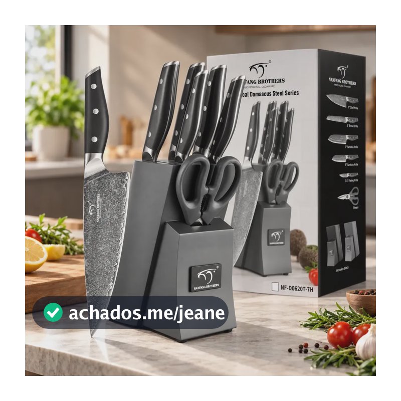 Facas De Cozinha Kit 7 Peças Chef Vg10 67 Camadas Com Bloco Cinza-escuro
