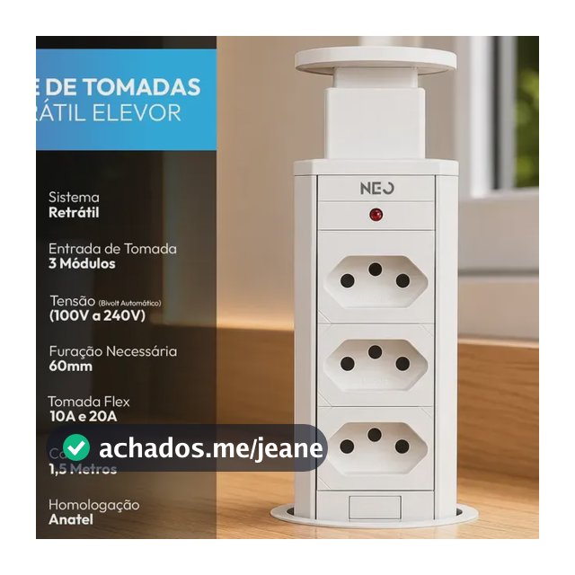 Torre 3 Tomadas Embutir Retrátil Elevor Para Bancada Branco Cod: 370025676 Neo Avant