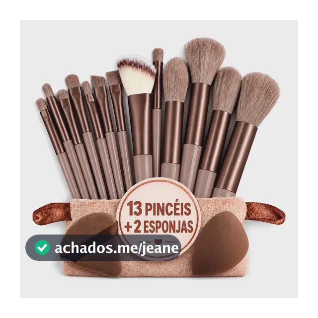 Kit Pincéis Maquiagem 13 Peças + 2 Esponjas Com Estojo Marrom