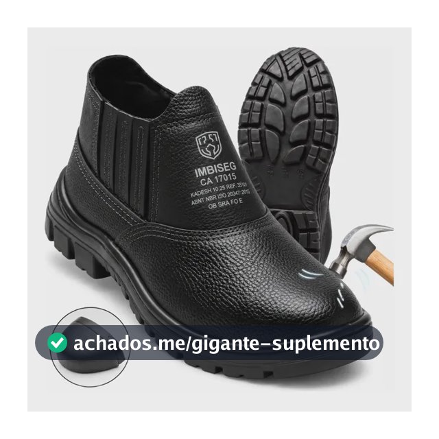 Bota Botina Segurança Trabalho Couro Resistente Epi Bico Pvc
