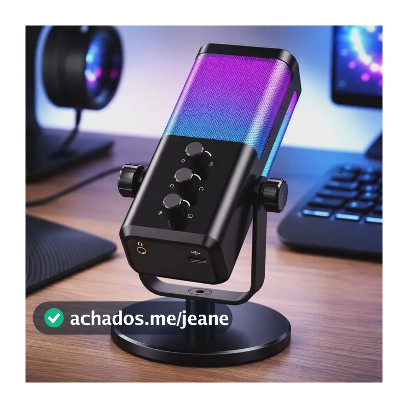 Microfone Gamer Rgb Usb-c Profissional Pc Podcast Streaming Preto