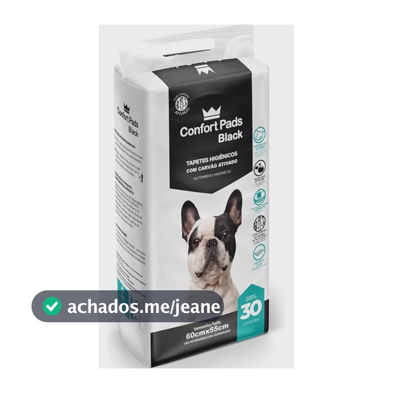 Tapete Higiênico Confort Pet Black 60x55cm c/ Carvão Ativado 30 Un