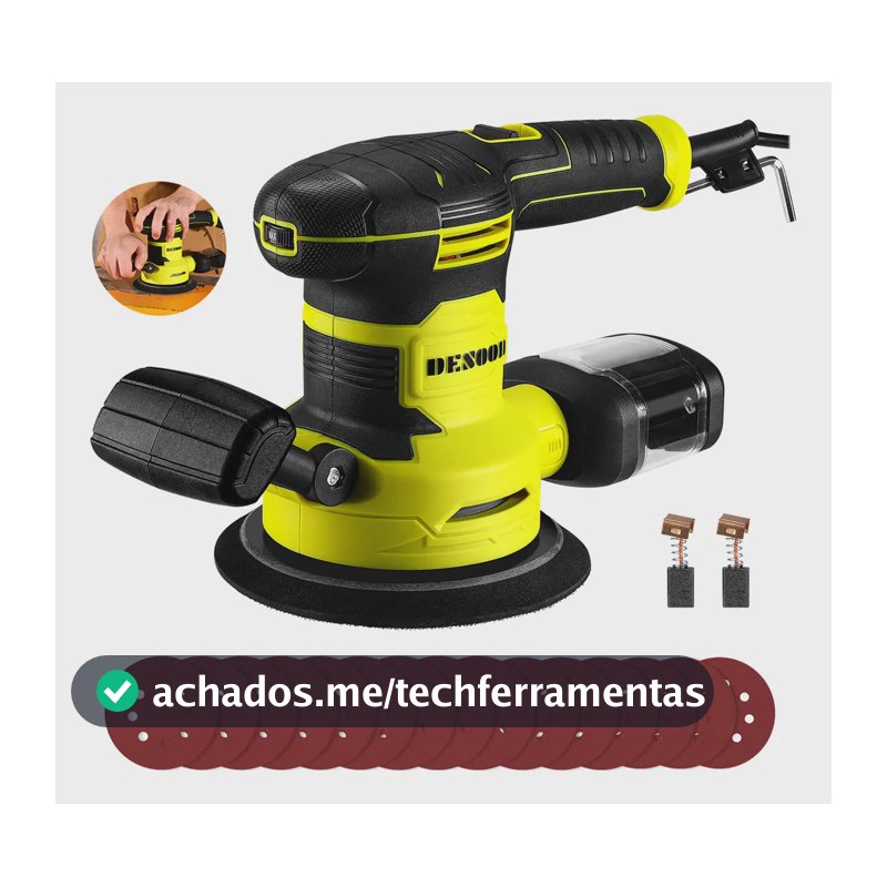 Lixadeira Orbital Profissional Real Desoon 150mm Com 15 Lixas Coletora De Pó E Alça Auxiliar Caixa Para Madeira Metal