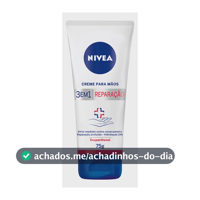 NIVEA Creme para Mãos Reparação com Dexpanthenol 75g, Alívio do Ressecamento, Hidratação 24h, Reparação Profunda, Uso Diário, Pele Seca e Extrasseca
