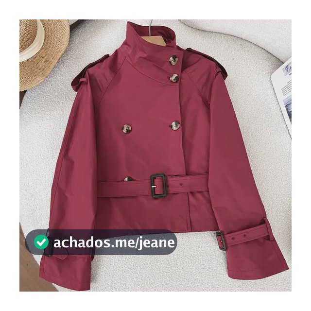Casaco Feminino Trench Cropped Com Cinto, Gola Alta E Duplo