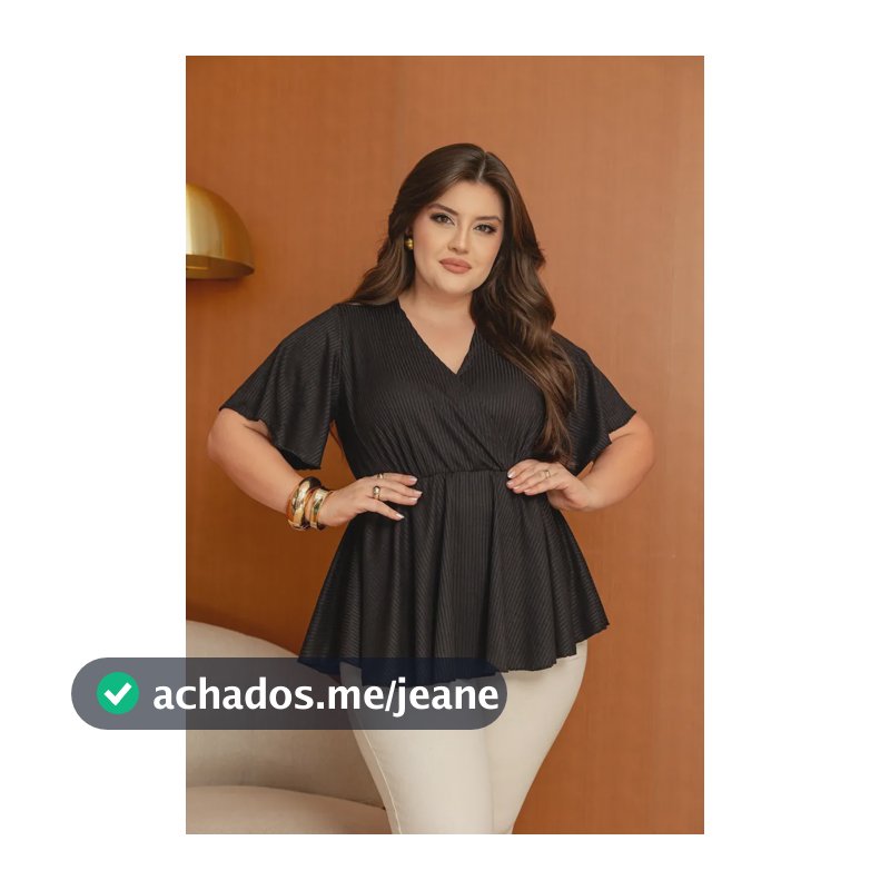 Blusa Plus Size Batinha Decote V Soltinha Manga Curta Preto Liso G1