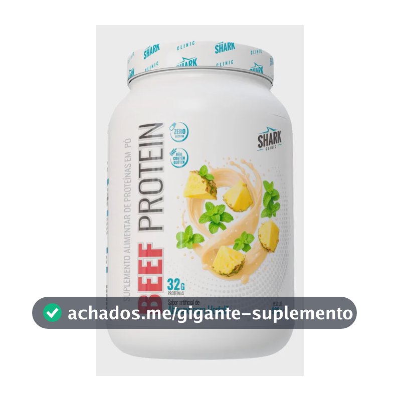 Proteína bovina isolada Shark Pro Whey Beef Zero Lac 900G em pó sabor Abacaxi com hortelã x 900g
