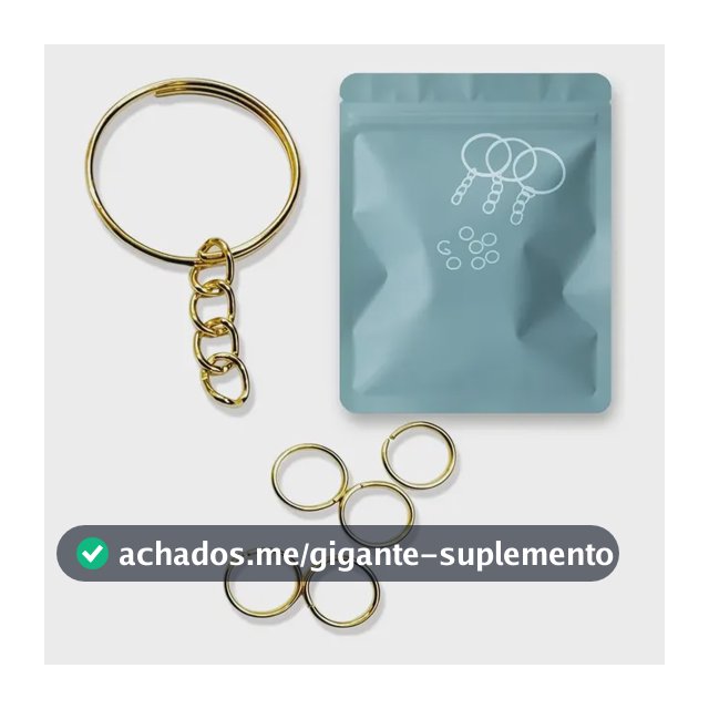 Argola Chaveiro 20mm C/ Corrente + Elo Dourado 1000 Peças