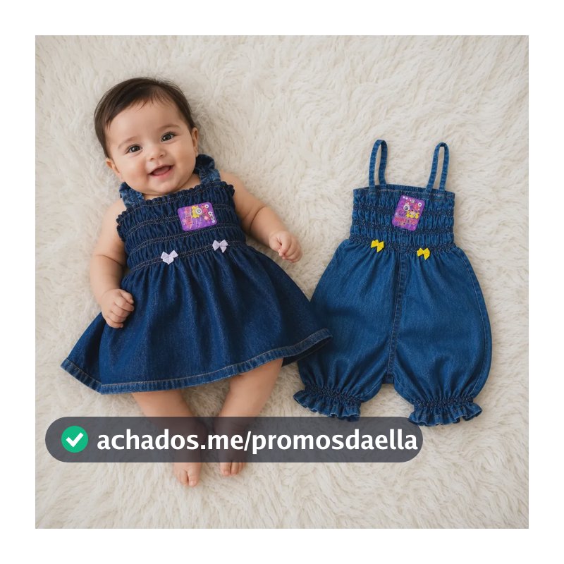 Kit Com 2 Roupinhas Vestido E Macacão Jeans Para Bebê Menina Jeans Lisa G Vestido