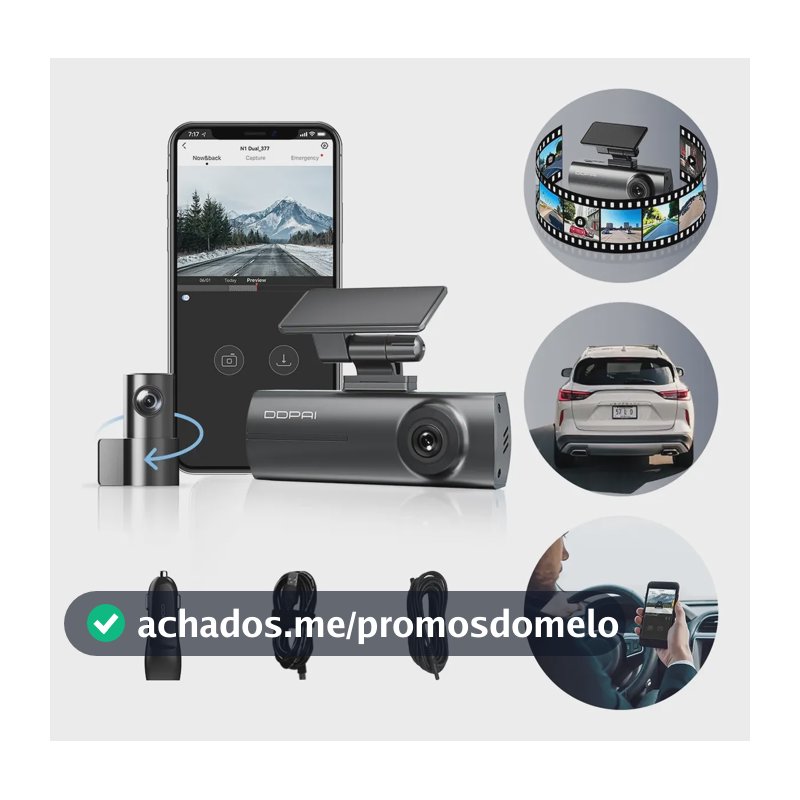 Ddpai N1 Dual Câmera Veicular 1296p+1080p Uber Nightvis App