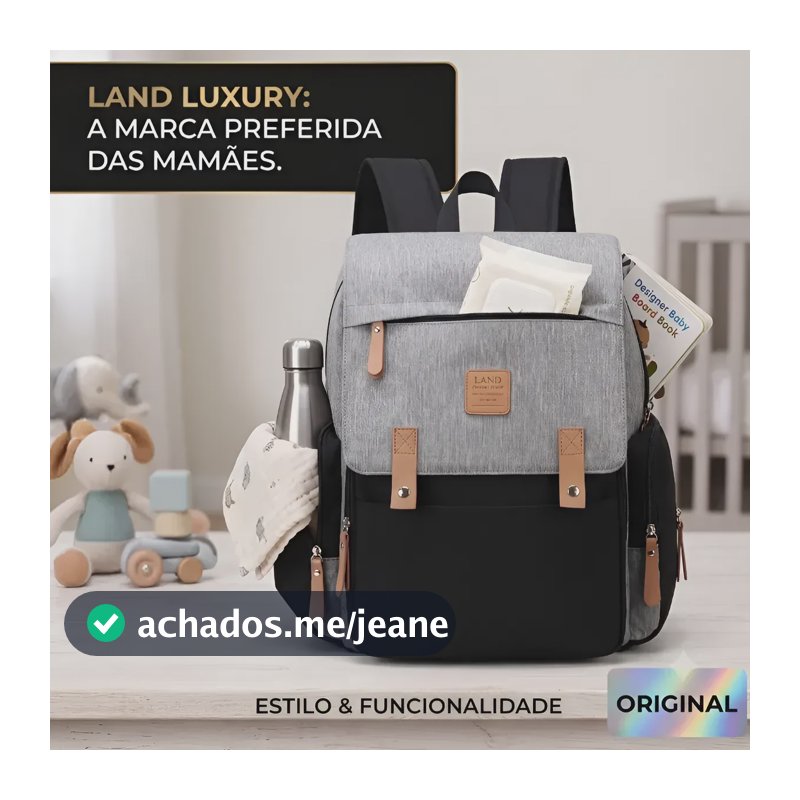 Bolsa Maternidade Land Luxury Cor Cinza E Preto Com Trocador Cinza Com Preto Liso