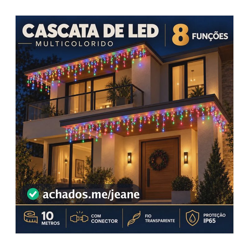 10m Cascata 400 Leds 8 Funções Luzes Natal Pisca Prova Dágua Rgb 220v