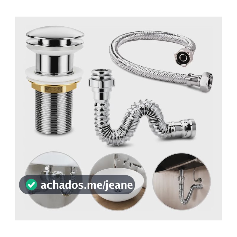 Kit Sifão Banheiro Válvula Click e Engate 40cm Cromado Lux Prateado