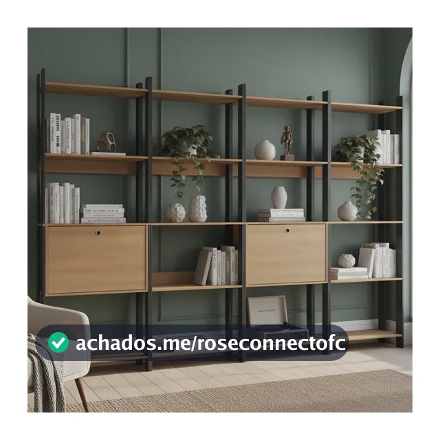 Kit 4 Estantes Para Livros 2 Portas 20 Prateleiras Estilo Industrial Lâmina Mel/preto - Brv Móveis
