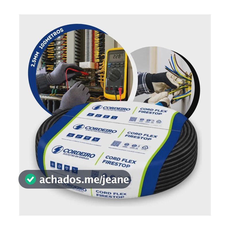 Cabo Elétricos 750v Rolo Flexível 100m Fios 2,5mm Construção Preto