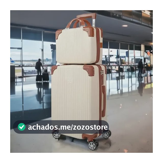 Mala De Viagem 10kg Promoção Rodas 360° Miami Com Frasqueira Bege Listras
