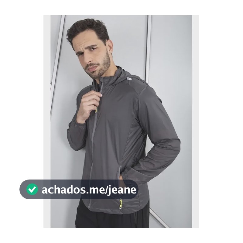 Jaqueta Masculina Corta Vento Capuz Fixo Bolso Interno Cinza M Liso