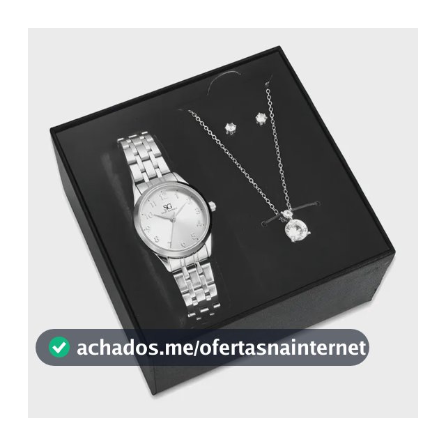 Kit Relógio Colar E Brincos Ponto De Luz Feminino Luxo Silver Saint Germain Presente Original Joias Prata Elegante Clássico 28mm