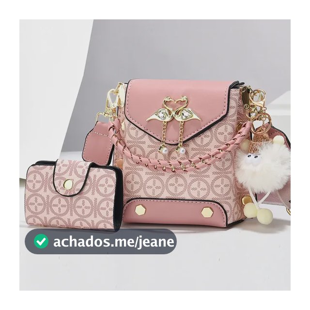 Kit Bolsa Tiracolo Mini Com Carteira Feminina Rosa