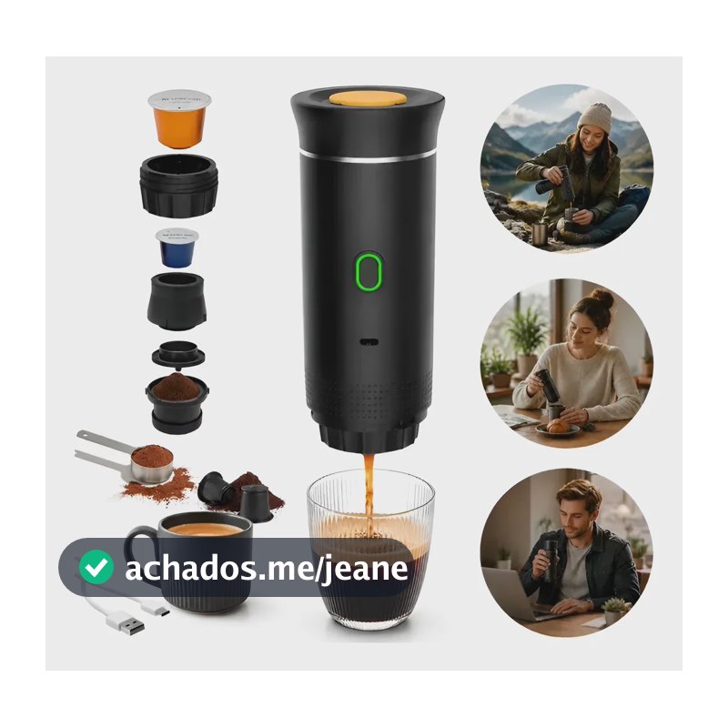 Cafeteira Expresso Portátil 3 Em 1 Cápsulas Ns Dg E Pó Usb Preto 127/220v