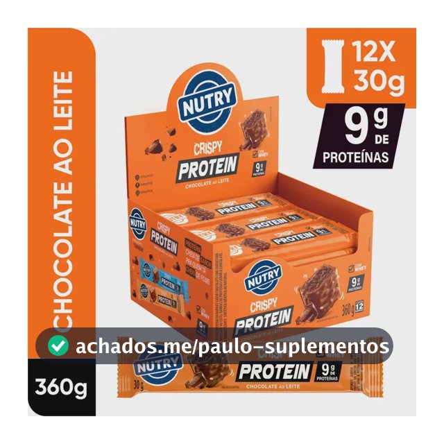Barra de Proteínas Nutry Crispy Protein Chocolate ao Leite 30g - Display Com 12 Unidades - Com Whey e 9g de Proteínas