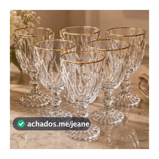 Jogo 6 Taças De Vidro Com Fio De Ouro Diamond Lyor 325ml Transparente