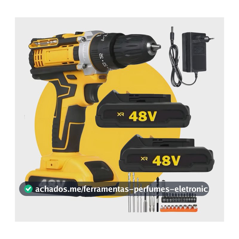 Parafusadeira Furadeira Eletrica Maleta 2 Bateria Cor Amarelo