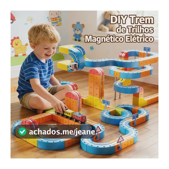 Pista Trem Magnético Elétrico Infantil Blocos Track Kit80 Azul-claro