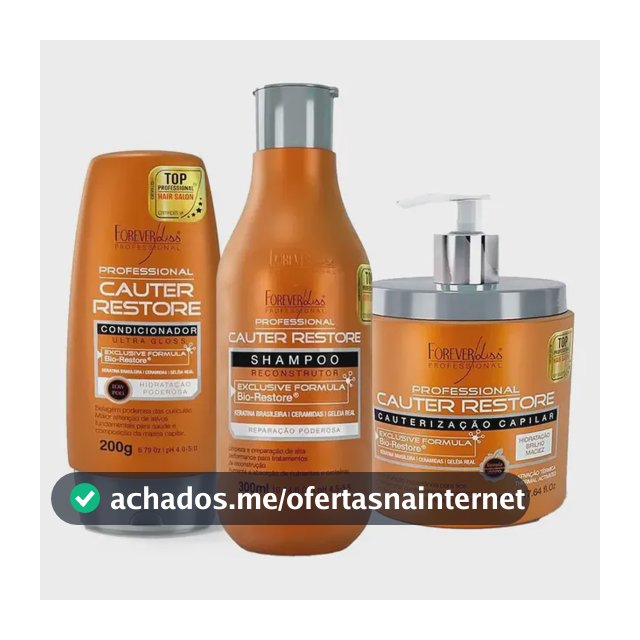 Kit Cauterização Shampoo Condicionador Máscara Forever Liss