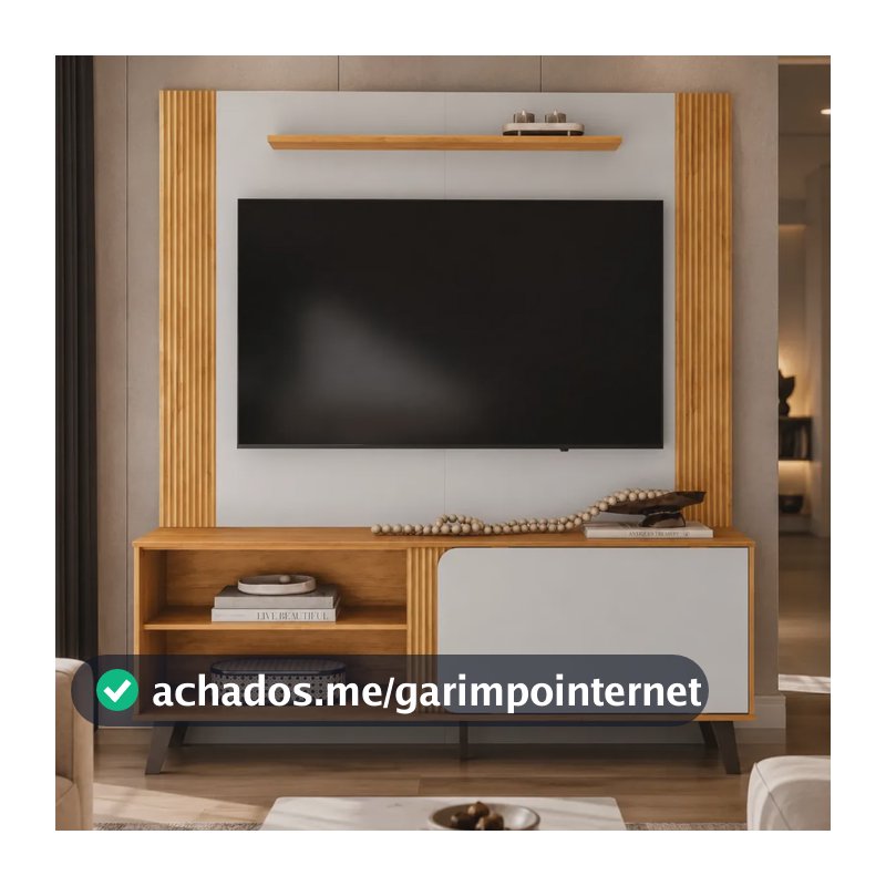 Rack Com Painel Peter 150cm Para Tv Até 65 Dj Móveis Ripado Porta Deslizante