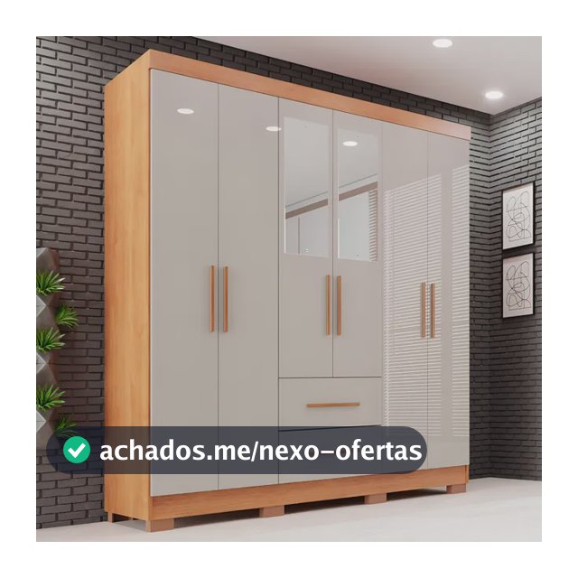 Guarda-roupa Casal com Espelho 6 Portas 2 Gavetas Sallêto Cinamomo/Off White