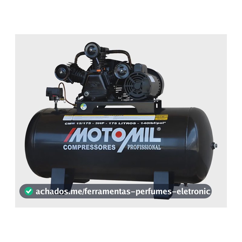 Compressor De Ar Profissional 15 Pés 3,0hp 175 Litros Bivolt Preto 127/220v 60 Hz Monofásica