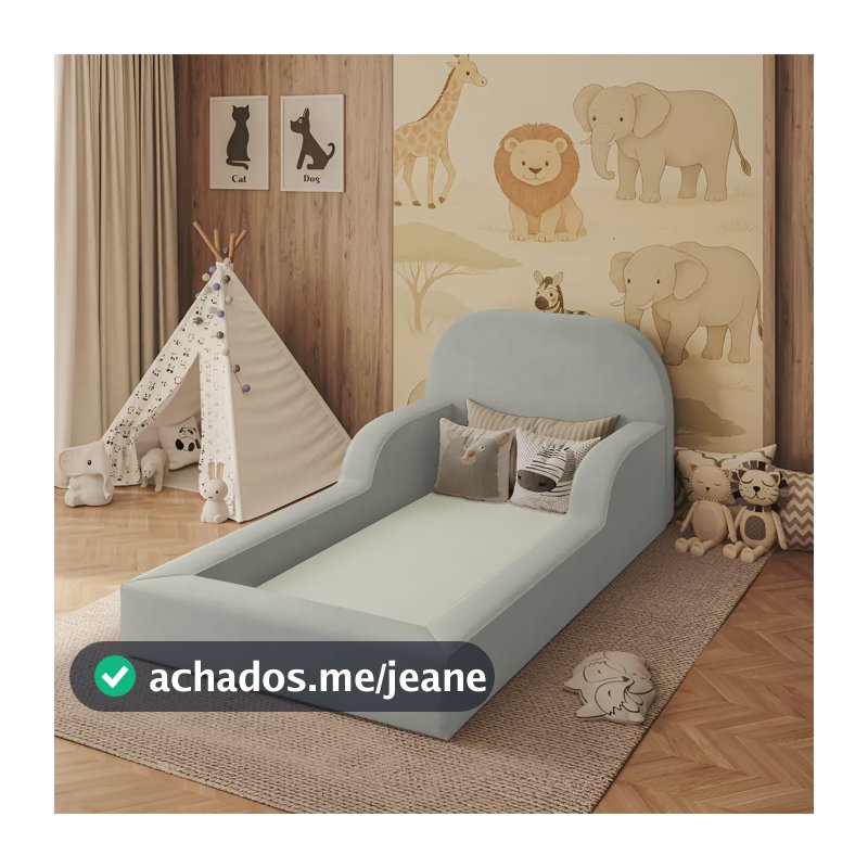 Cama Colchão Montessoriana Infantil Proteção Lateral Balaqui Cor Cinza Claro