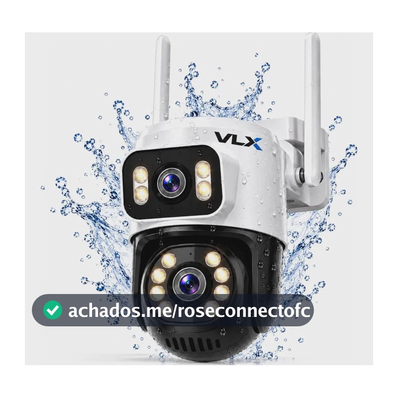 Câmera Segurança WiFi A28B 4K Dupla Lente Externa IP66 Visão Noturna Colorida Áudio Bidirecional 360° iCSee Detecção Movimento PTZ Monitoramento Celular VLX