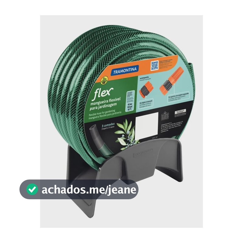 Mangueira Flex Para Jardim Tramontina Verde em PVC 3 Camadas 20 m com Engate Rosqueado, Esguicho e Suporte Mural