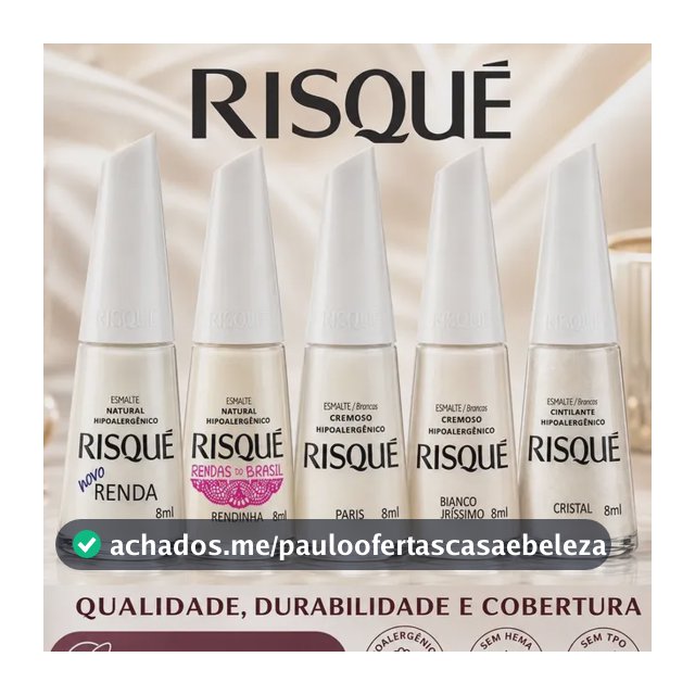 Kit 5 Esmaltes Risque Atacado Manicure Renda Francesinha Francesinha Branco Claro Transparente Renda Rendinha Cristal Paris Bianco