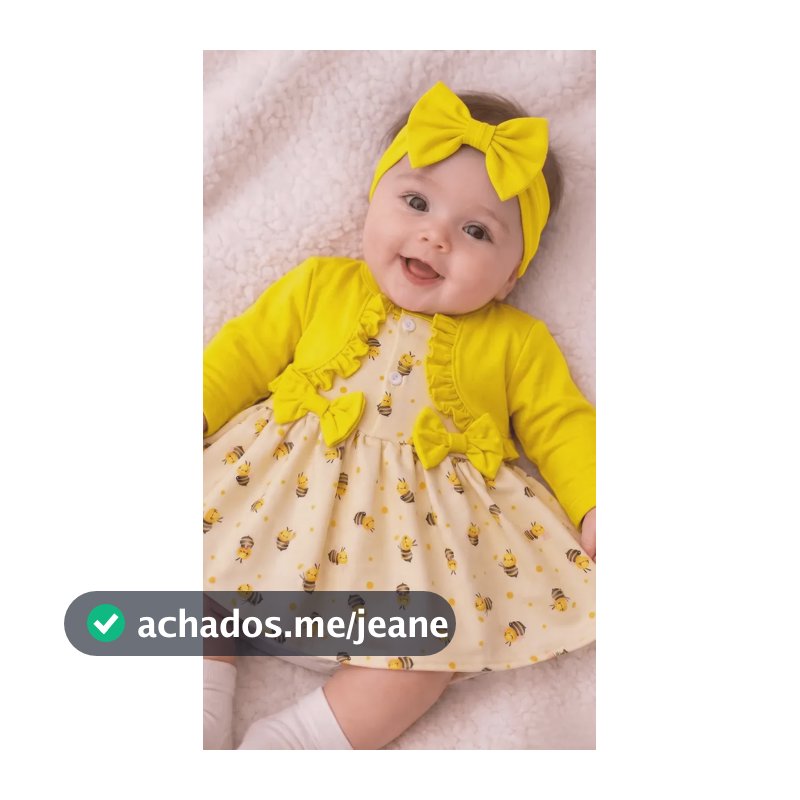 Conjunto Bebê Menina Vestido Abelhinha Com Bolero E Faixa Amarelo 0-3 Meses
