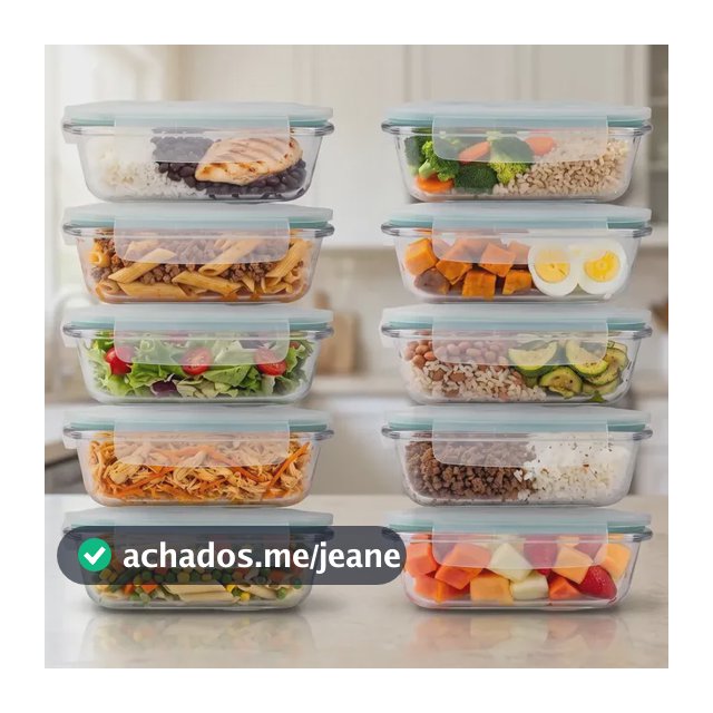 Kit 10 Potes Herméticos Vidro Alto Borossilicato Tampa 4 Travas Marmita Forno Micro-ondas Airfryer Freezer 640ml Zelvi