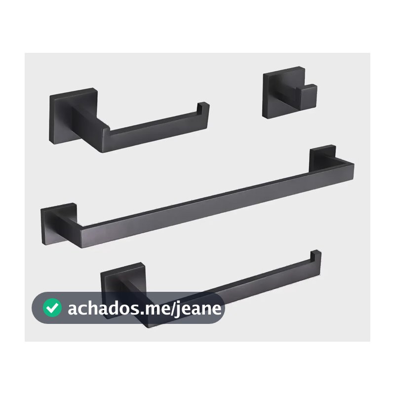 Kit Banheiro Aço Inox Preto Fosco Linha Luxo Premium 4 Peças