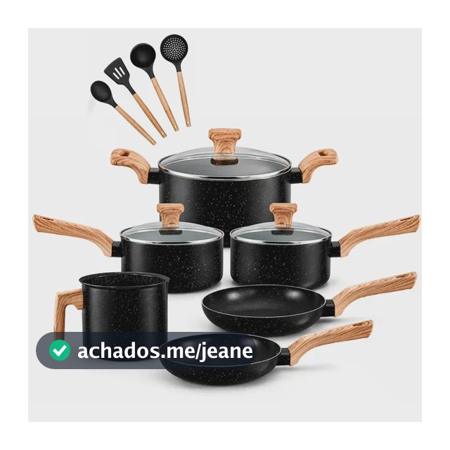 Jogo de Panelas Antiaderente 10 Peças Cerâmica e Utensílios Preto