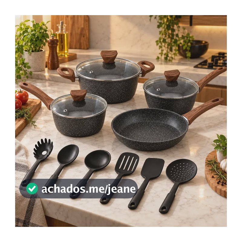 Jogo De Panelas Cerâmica Indução Bordas Grossas 10 Peças Preto