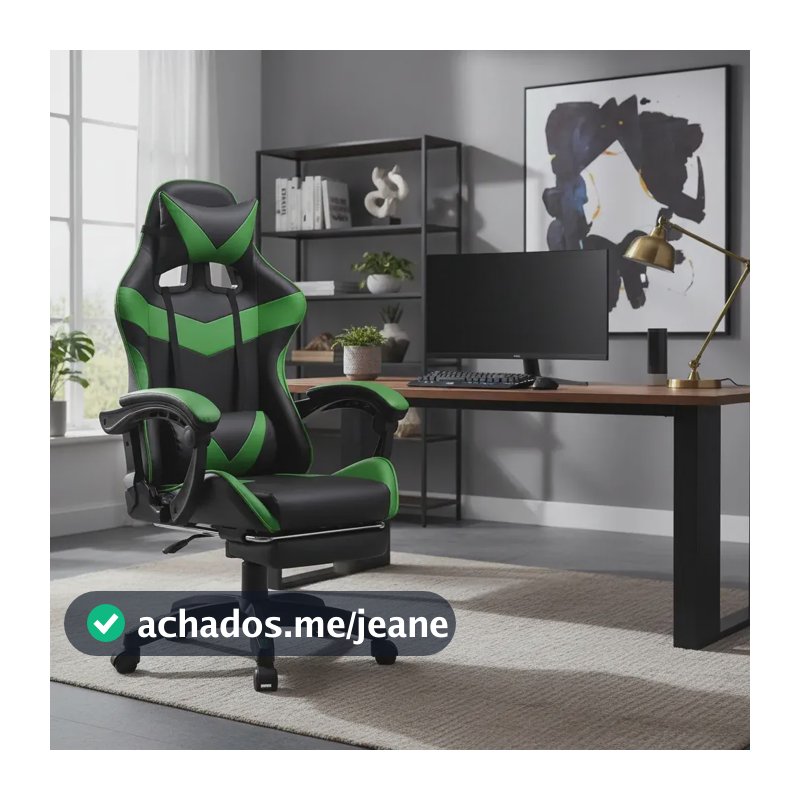 Cadeira De Escritório Gamer Nitro Ergonômica Estofado Couro Sintético Reclinável Altura Ajustável Apoio Para Pés Cor Verde Luvinco