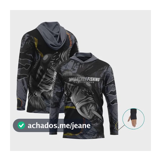 Camisa De Pesca C/ Capuz E Dedeira Mar Negro Proteção Solar